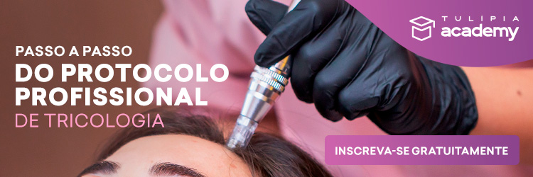 Banner sobre o curso no Tulípia Academy - Passo a Passo do Protocolo Profissional de Tricologia. Inscreva-se gratuitamente.